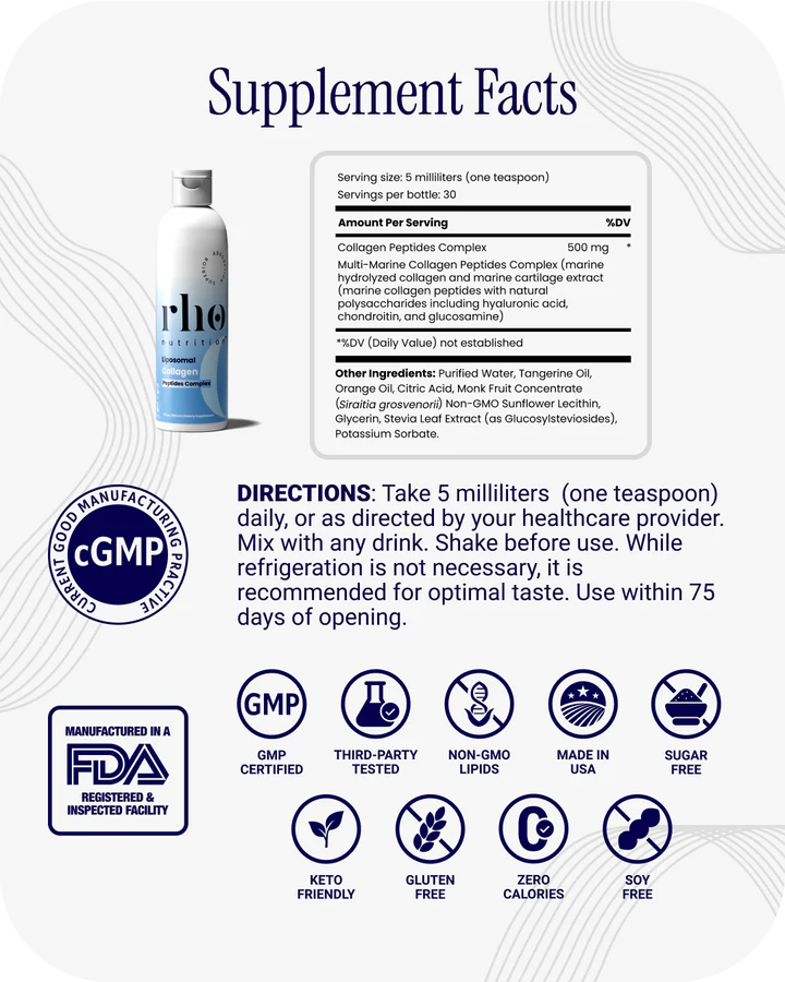 Liposomal Marine Collagen Peptides - RHO - Skin, Hair & Joint Support